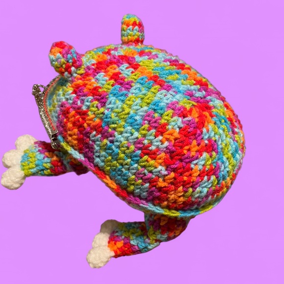 Handmade Rainbow Crochet Frog Purse - Picture 3 of 6